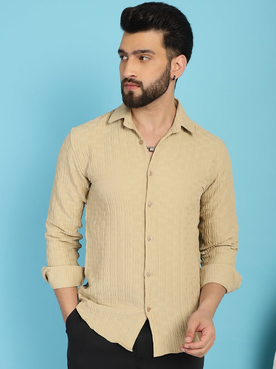 Beige Self Design Cotton Formal Shirt for Men - SF_928Beige_S