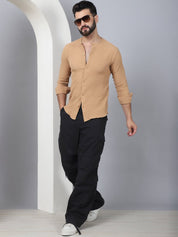 Beige Self Design Cotton Formal Shirt for Men - SF_963Beige_S