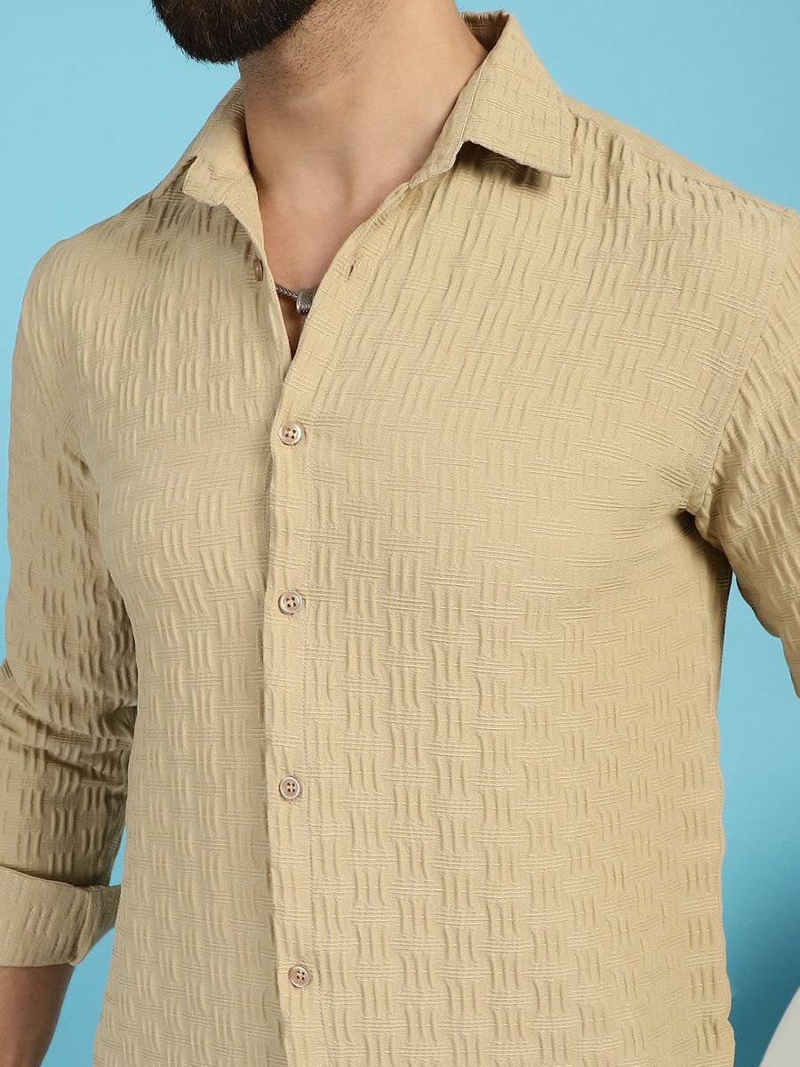 Beige Self Design Cotton Formal Shirt for Men - SF_928Beige_S