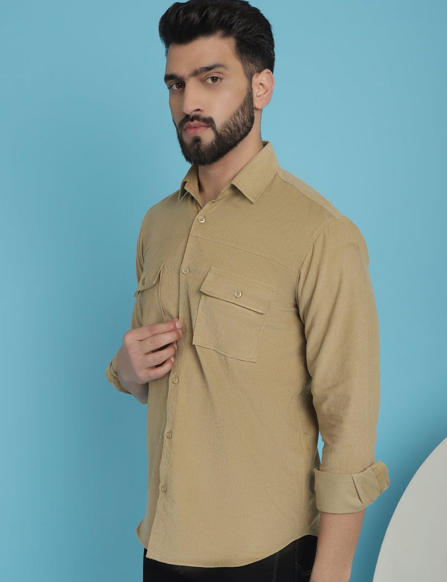 Beige Self Design Cotton Formal Shirt for Men - SF_925Beige_S