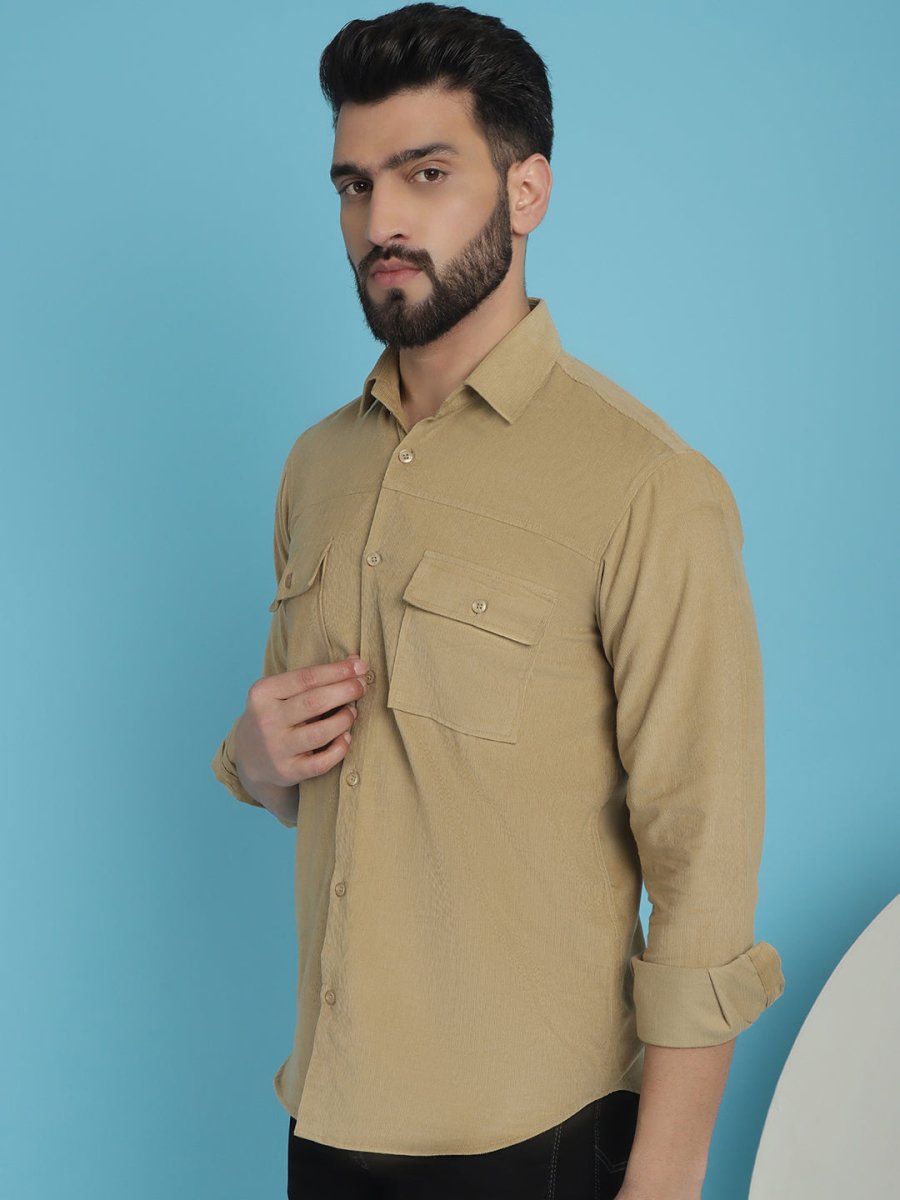 Beige Self Design Cotton Formal Shirt for Men - SF_925Beige_S