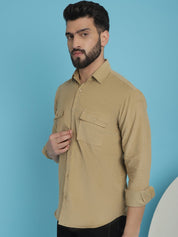 Beige Self Design Cotton Formal Shirt for Men - SF_925Beige_S