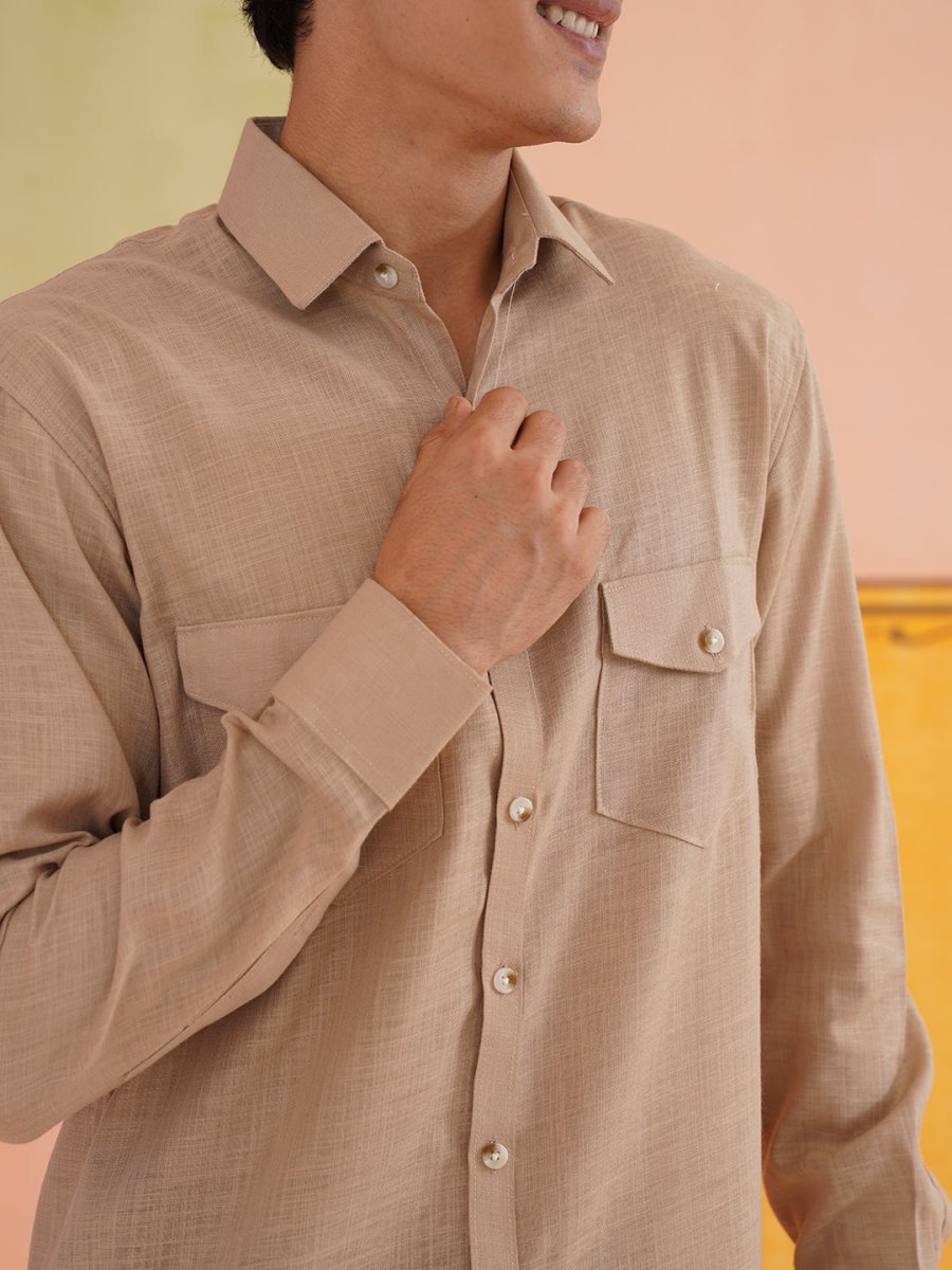 Beige Solid Cotton Formal Shirt for Men - SF_9011Beige_S