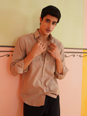 Beige Solid Cotton Formal Shirt for Men - SF_9011Beige_S