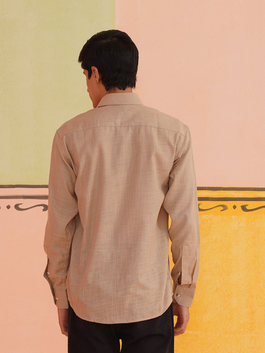 Beige Solid Cotton Formal Shirt for Men - SF_9011Beige_S