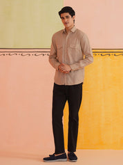 Beige Solid Cotton Formal Shirt for Men - SF_9011Beige_S