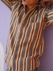 Beige Striped Cotton Shirt for Men - SF_9020Beige_S