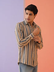 Beige Striped Cotton Shirt for Men - SF_9020Beige_S