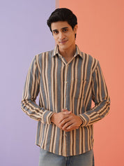 Beige Striped Cotton Shirt for Men - SF_9020Beige_S