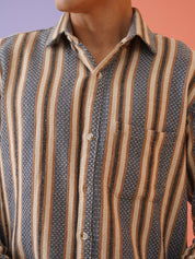 Beige Striped Cotton Shirt for Men - SF_9020Beige_S