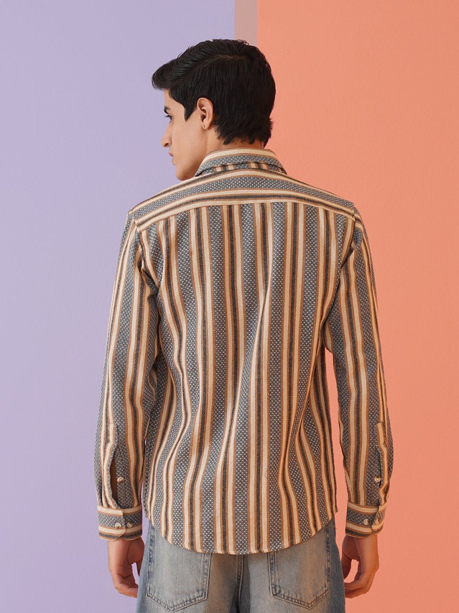 Beige Striped Cotton Shirt for Men - SF_9020Beige_S