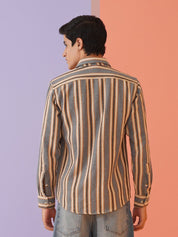 Beige Striped Cotton Shirt for Men - SF_9020Beige_S