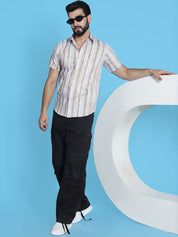 Beige Striped Half Sleeve Shirt for Men - SF_947Beige_S
