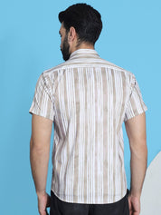 Beige Striped Half Sleeve Shirt for Men - SF_947Beige_S