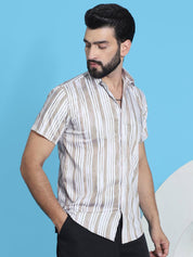 Beige Striped Half Sleeve Shirt for Men - SF_947Beige_S