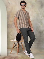Beige Striped Party Shirt for Men - SF_931Beige_S