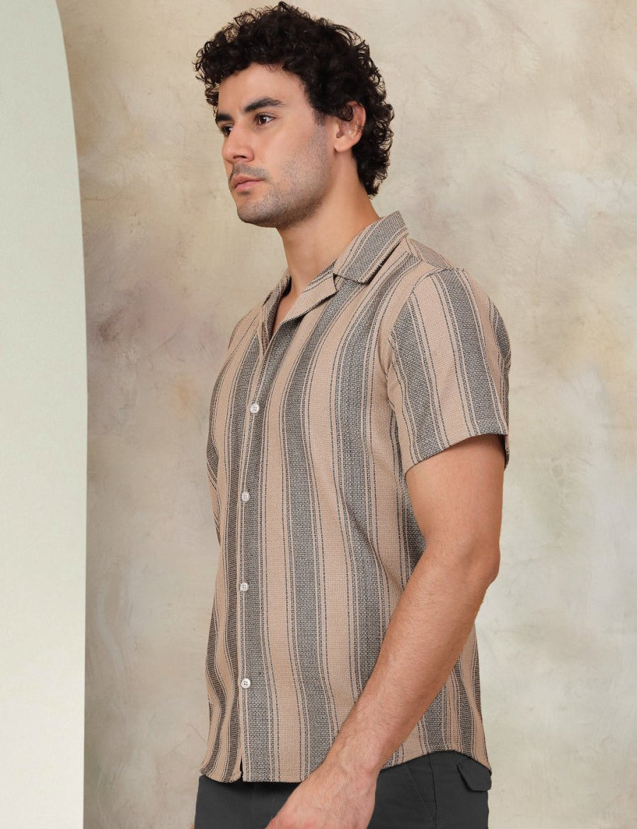 Beige Striped Party Shirt for Men - SF_931Beige_S