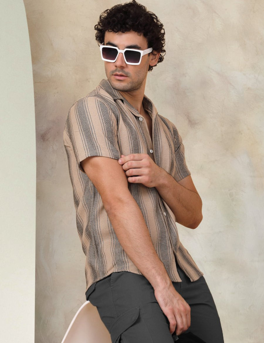 Beige Striped Party Shirt for Men - SF_931Beige_S