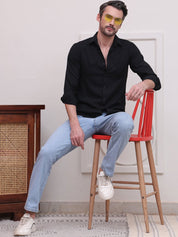Black Checked Cotton Formal Shirt for Men - SF_9008Black_S