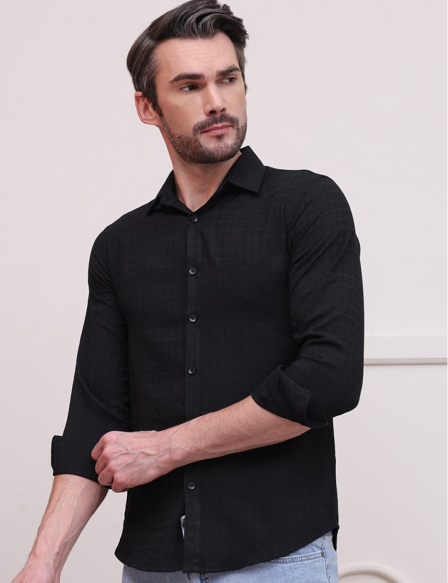 Black Checked Cotton Formal Shirt for Men - SF_9008Black_S