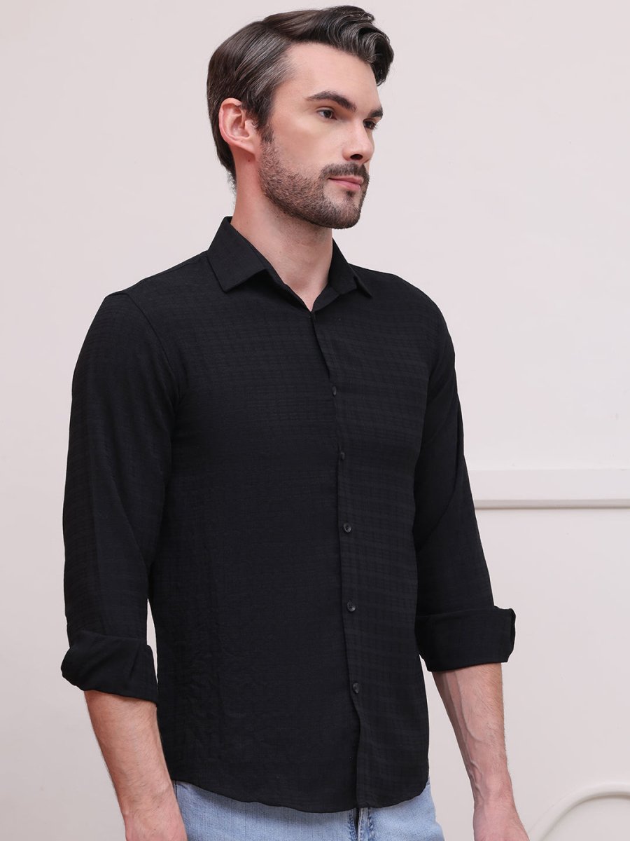 Black Checked Cotton Formal Shirt for Men - SF_9008Black_S