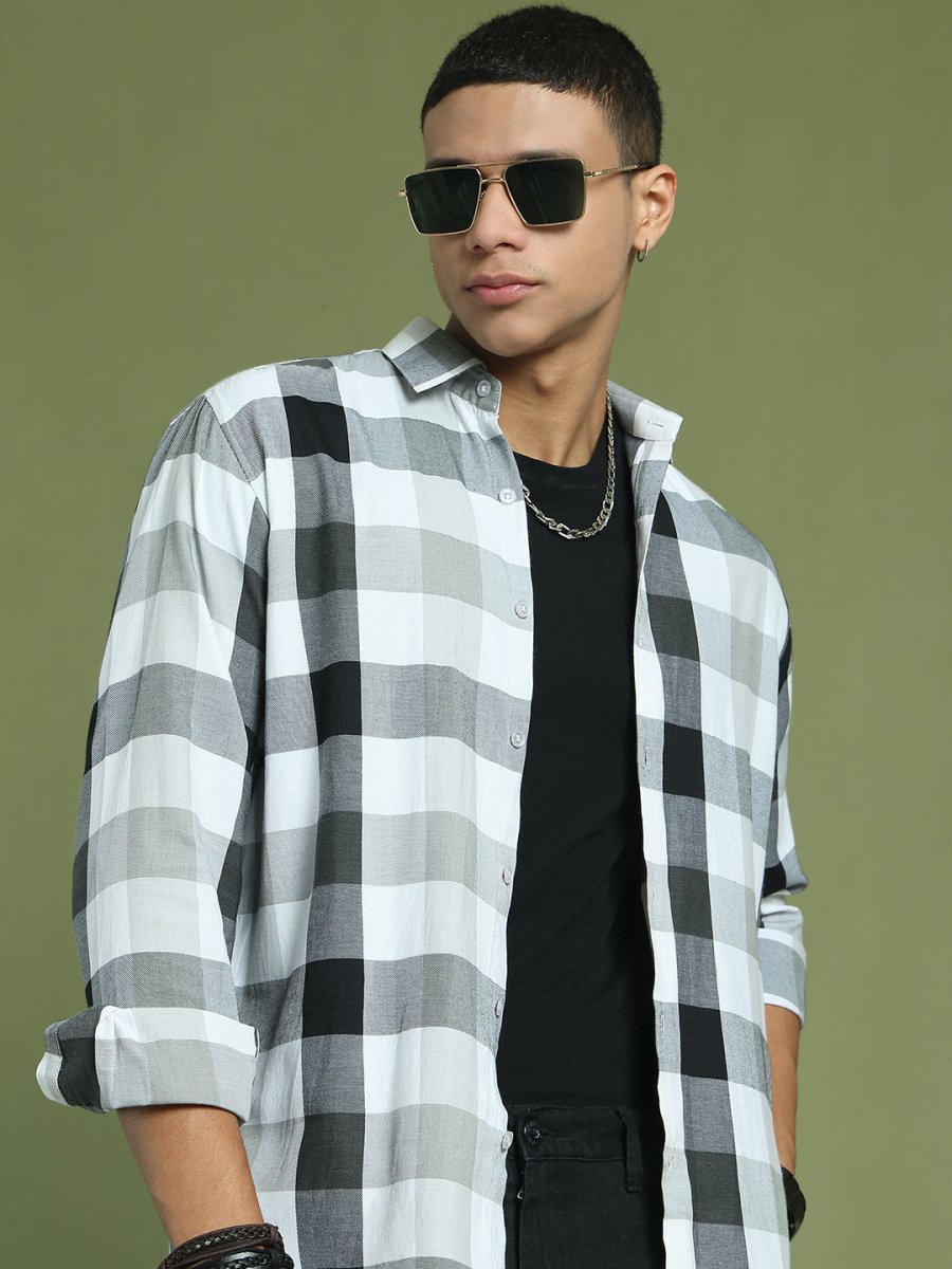 Black Checked Cotton Shirt for Men - SF_877Black_S
