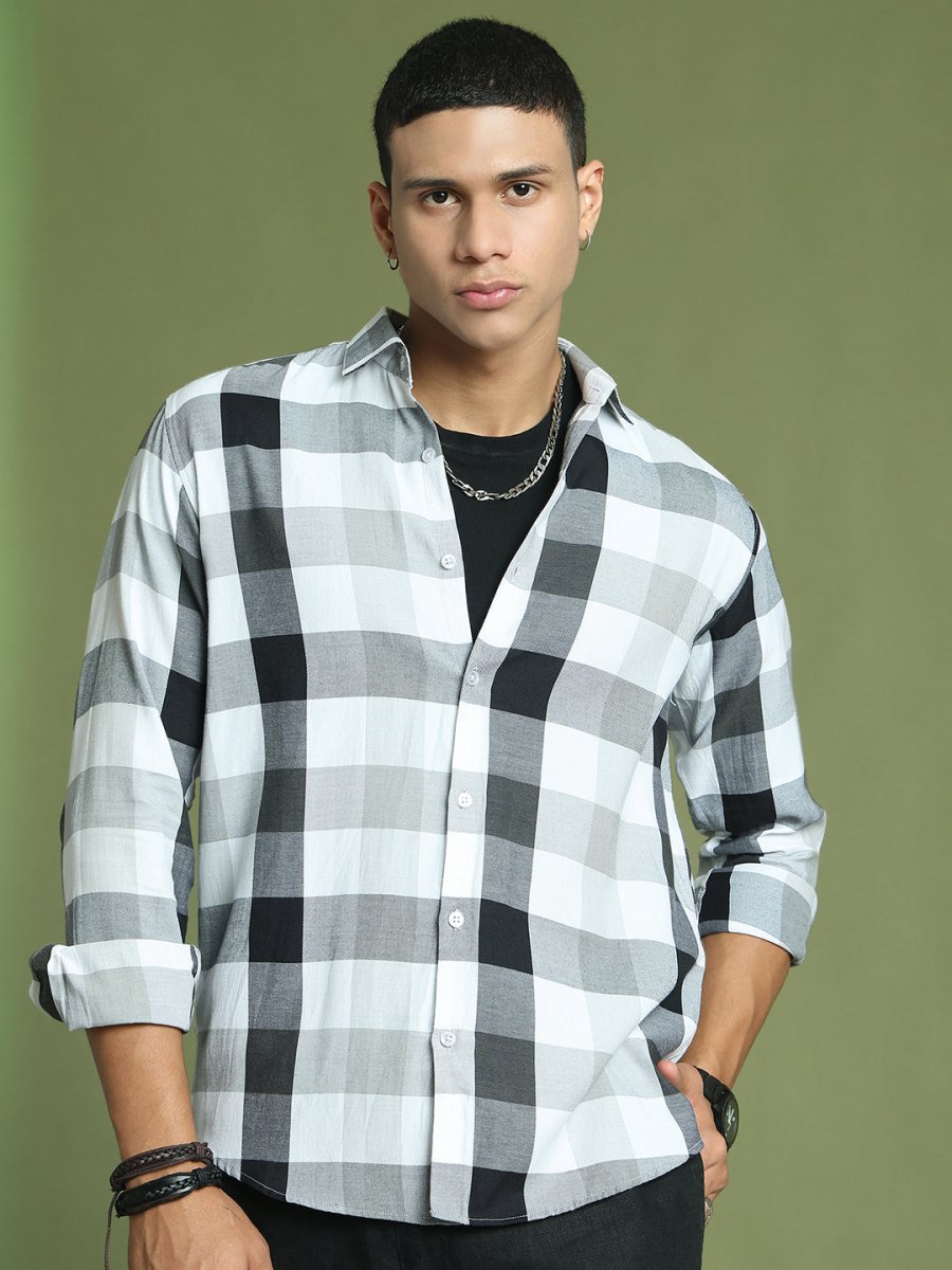Black Checked Cotton Shirt for Men - SF_877Black_S