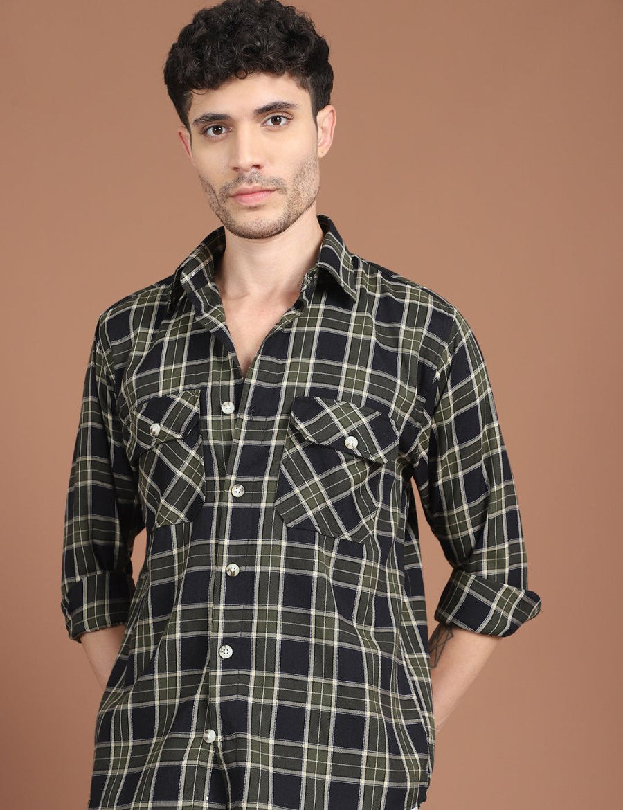 Black Checked Cotton Shirt for Men - SF_9030Black_S