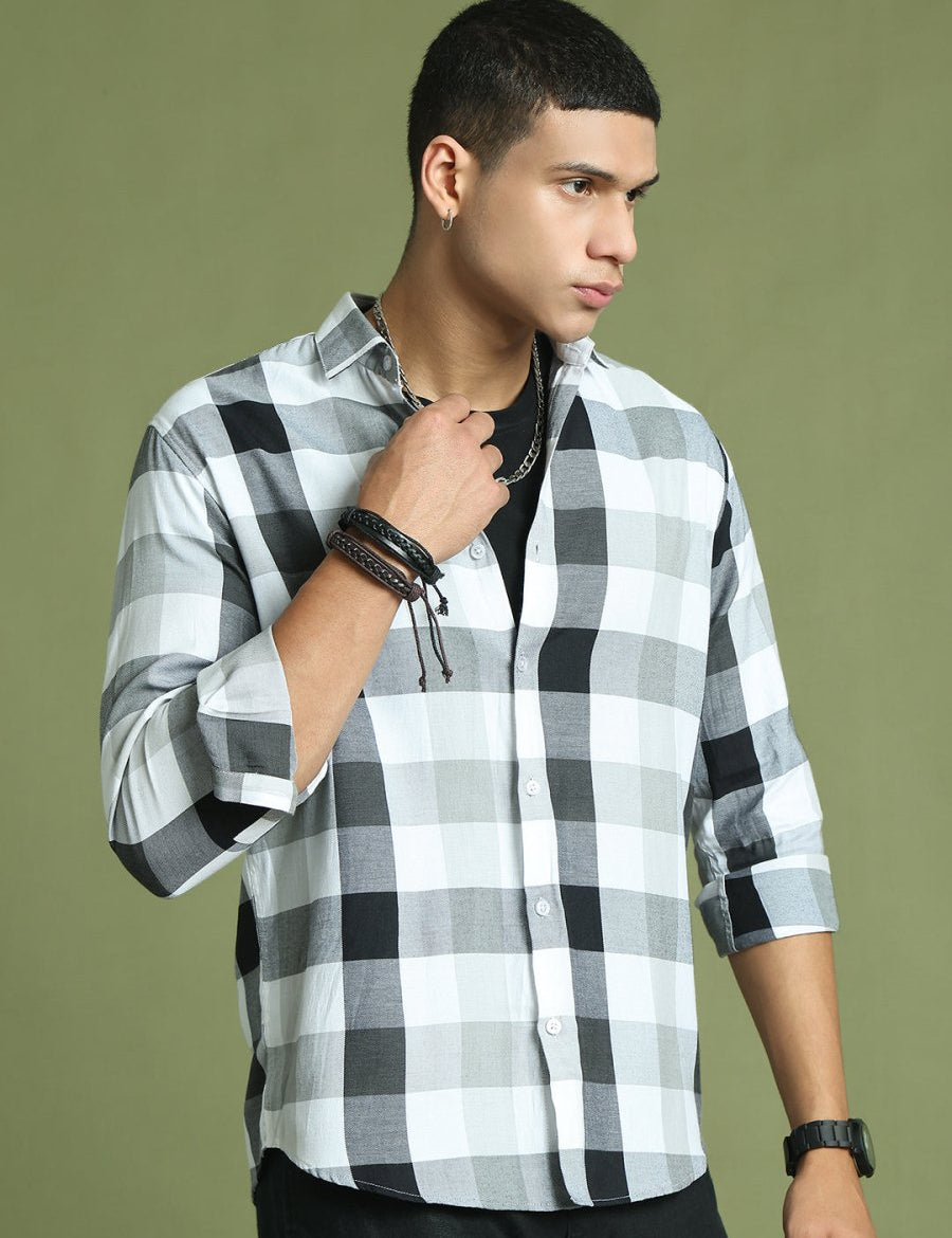 Black Checked Cotton Shirt for Men - SF_877Black_S