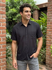 Black Cotton Solid Casual Shirts - SF_754Black_S