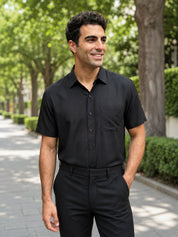Black Cotton Solid Formal Shirts - SF_754Black_S