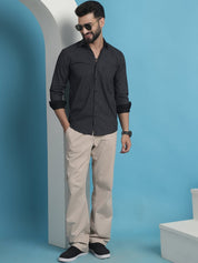 Black Geometric Printed Cotton Casual Shirt - SF_933Black_S
