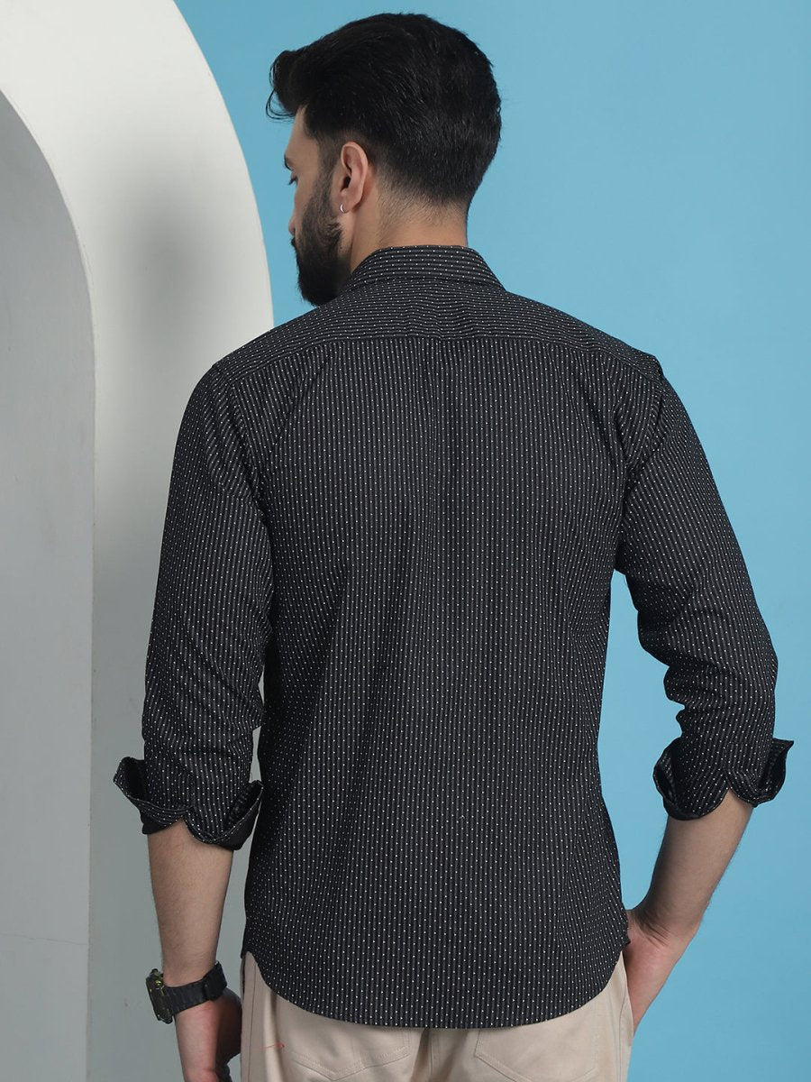 Black Geometric Printed Cotton Casual Shirt - SF_933Black_S