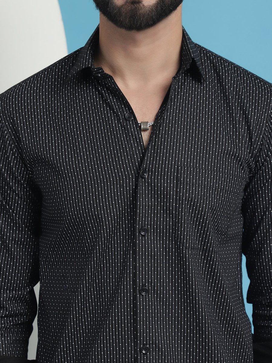 Black Geometric Printed Cotton Casual Shirt - SF_933Black_S