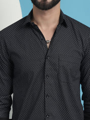 Black Geometric Printed Cotton Casual Shirt - SF_933Black_S