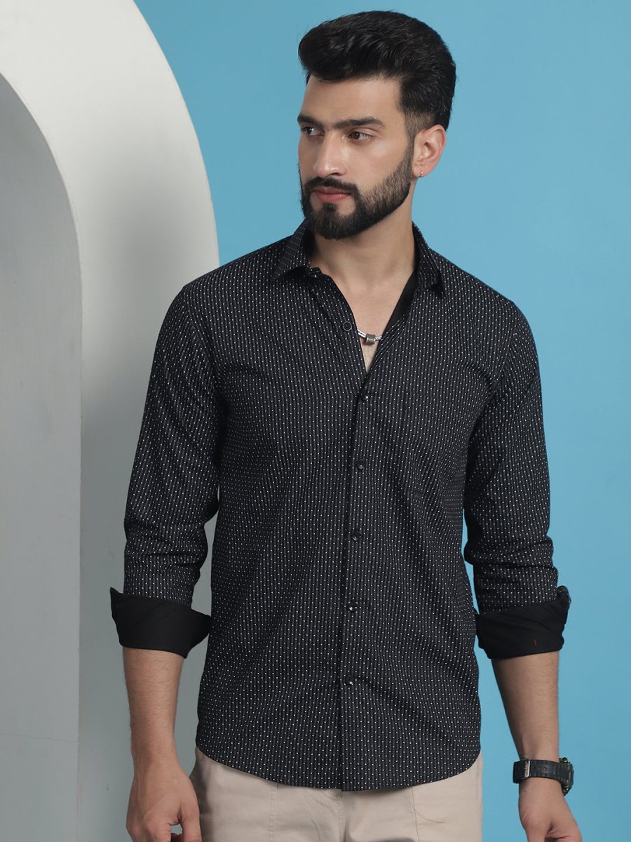 Black Geometric Printed Cotton Casual Shirt - SF_933Black_S