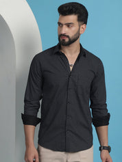 Black Geometric Printed Cotton Casual Shirt - SF_933Black_S