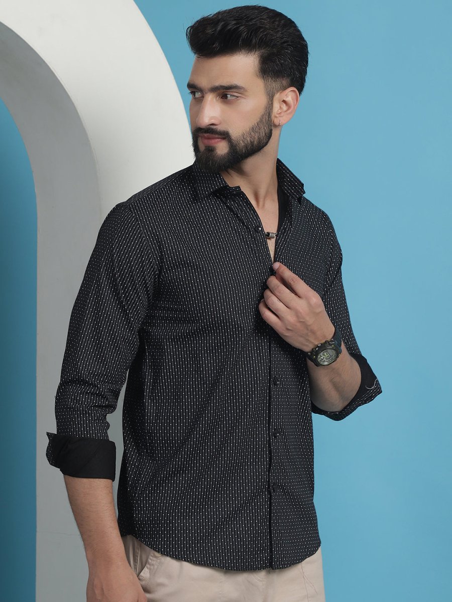 Black Geometric Printed Cotton Casual Shirt - SF_933Black_S