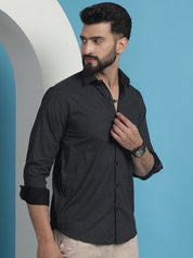 Black Geometric Printed Cotton Casual Shirt - SF_933Black_S