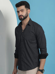 Black Geometric Printed Cotton Casual Shirt - SF_933Black_S