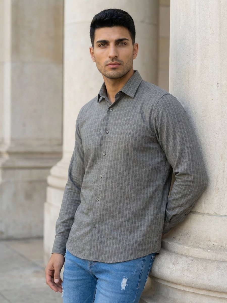 Black Micro Checks Casual Shirts for Men - SF_9008Grey_S