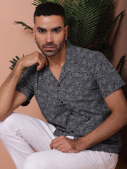 Black Printed Half Sleeve Shirt for Men - SF_935Black_S