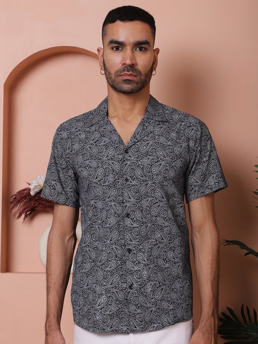 Black Printed Half Sleeve Shirt for Men - SF_935Black_S