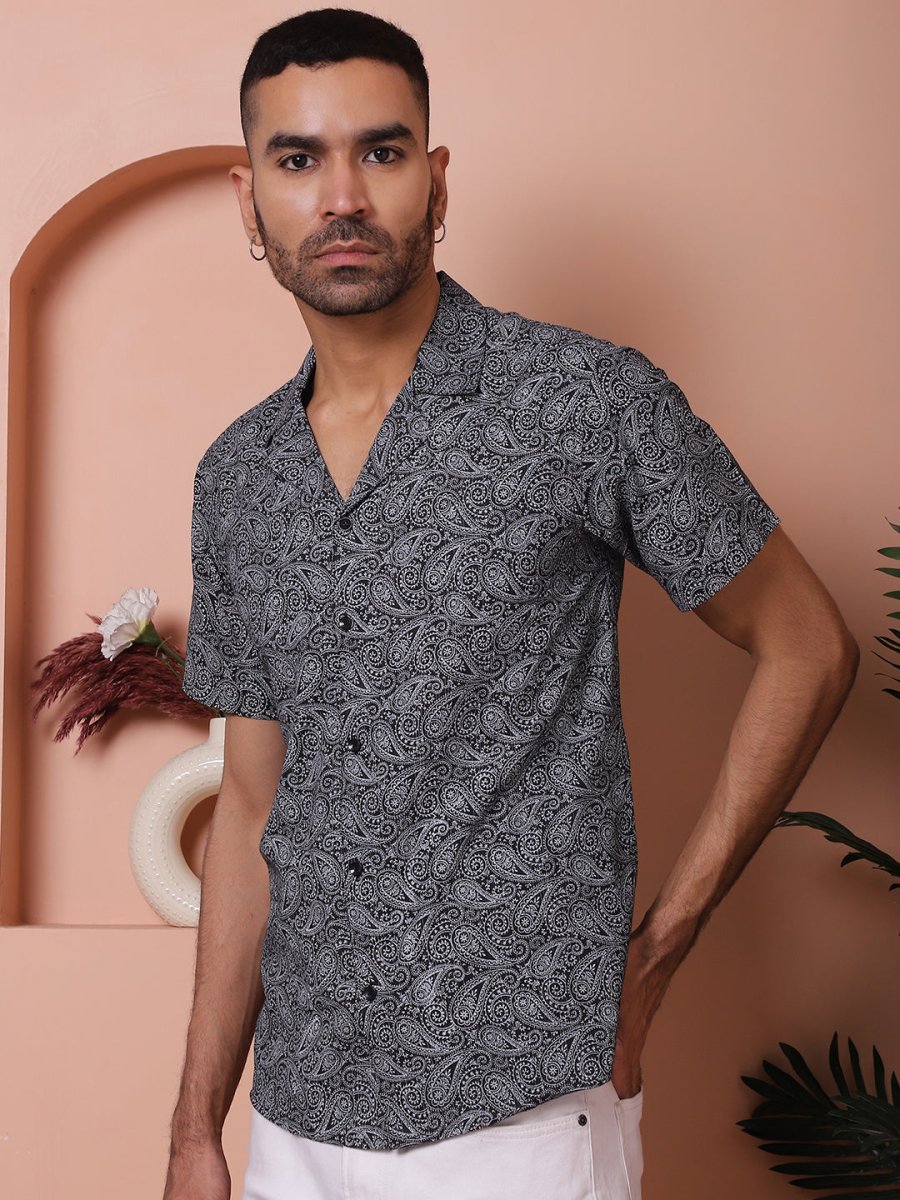 Black Printed Half Sleeve Shirt for Men - SF_935Black_S