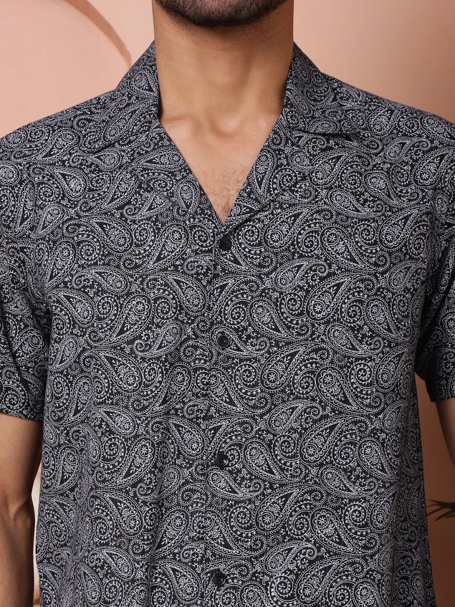 Black Printed Half Sleeve Shirt for Men - SF_935Black_S