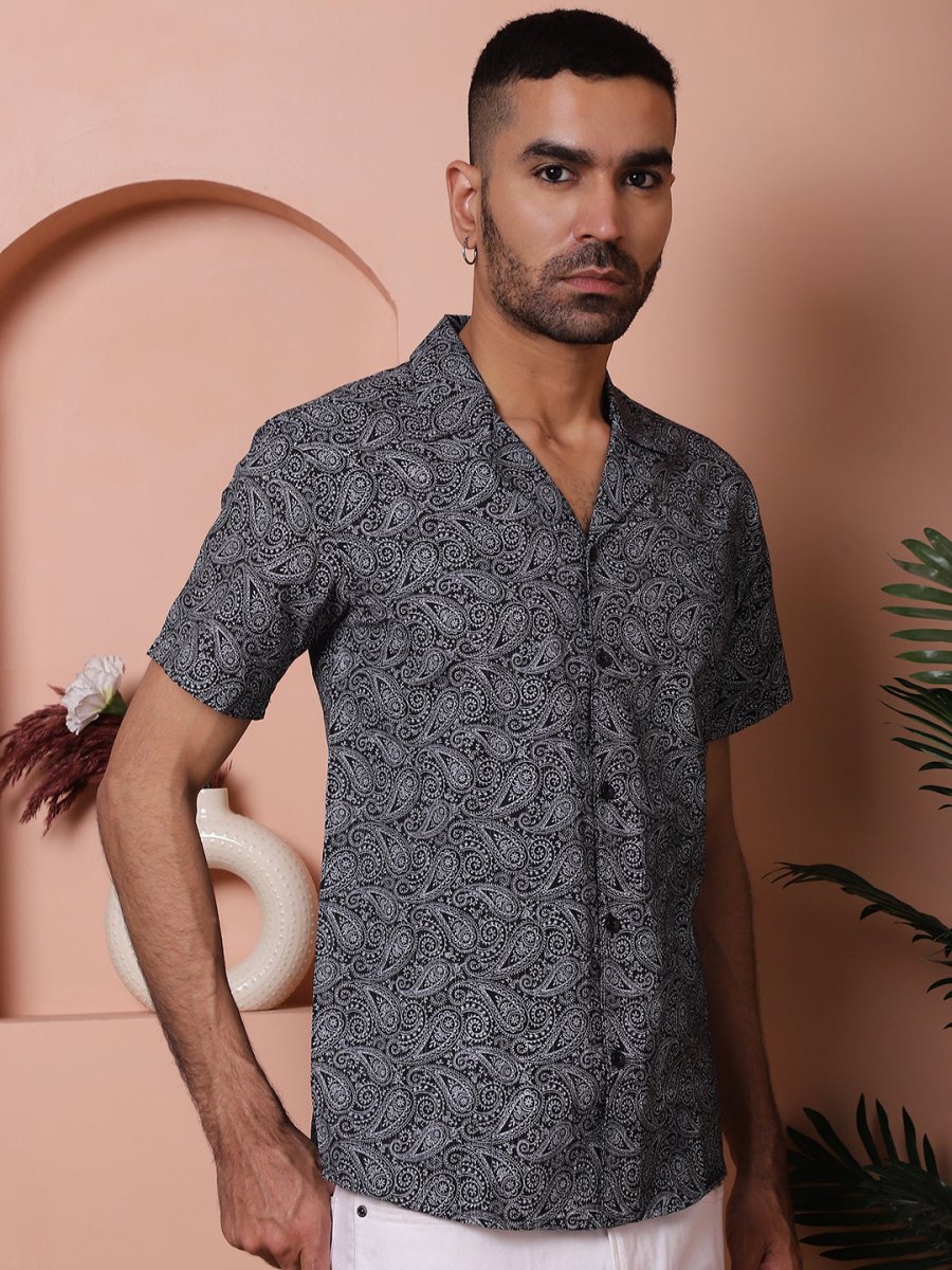 Black Printed Half Sleeve Shirt for Men - SF_935Black_S