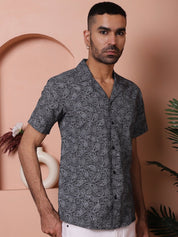 Black Printed Half Sleeve Shirt for Men - SF_935Black_S