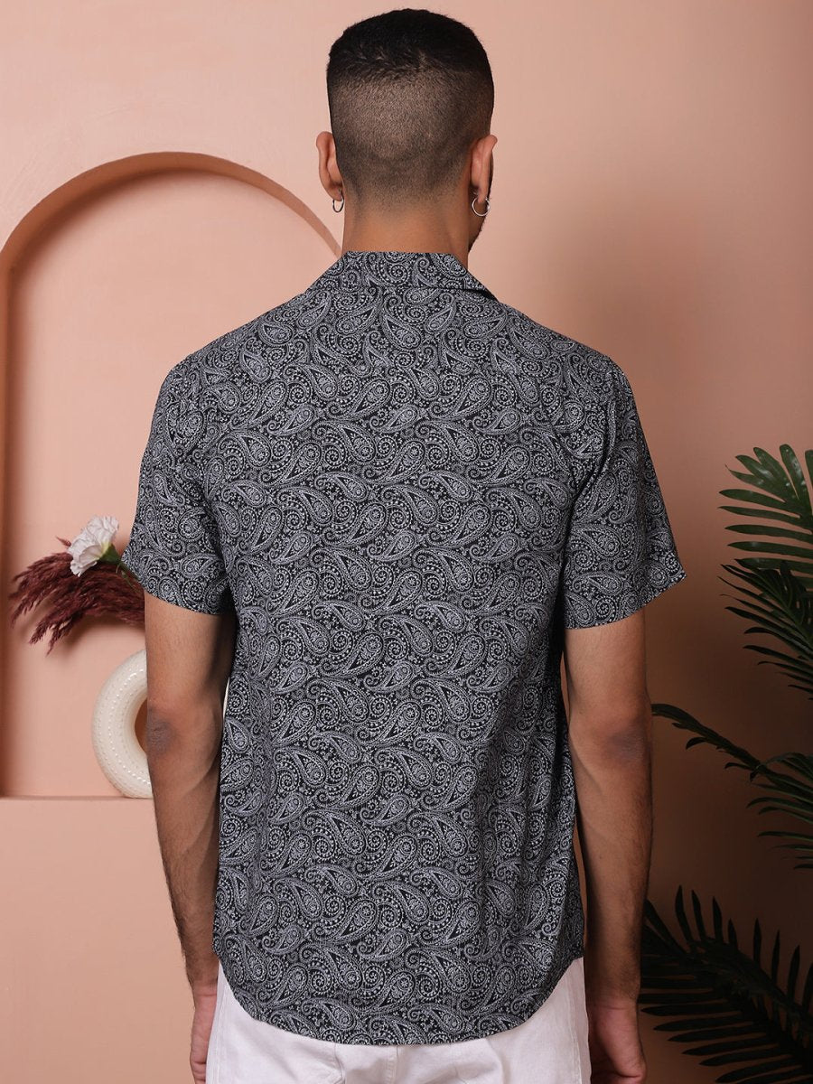 Black Printed Half Sleeve Shirt for Men - SF_935Black_S