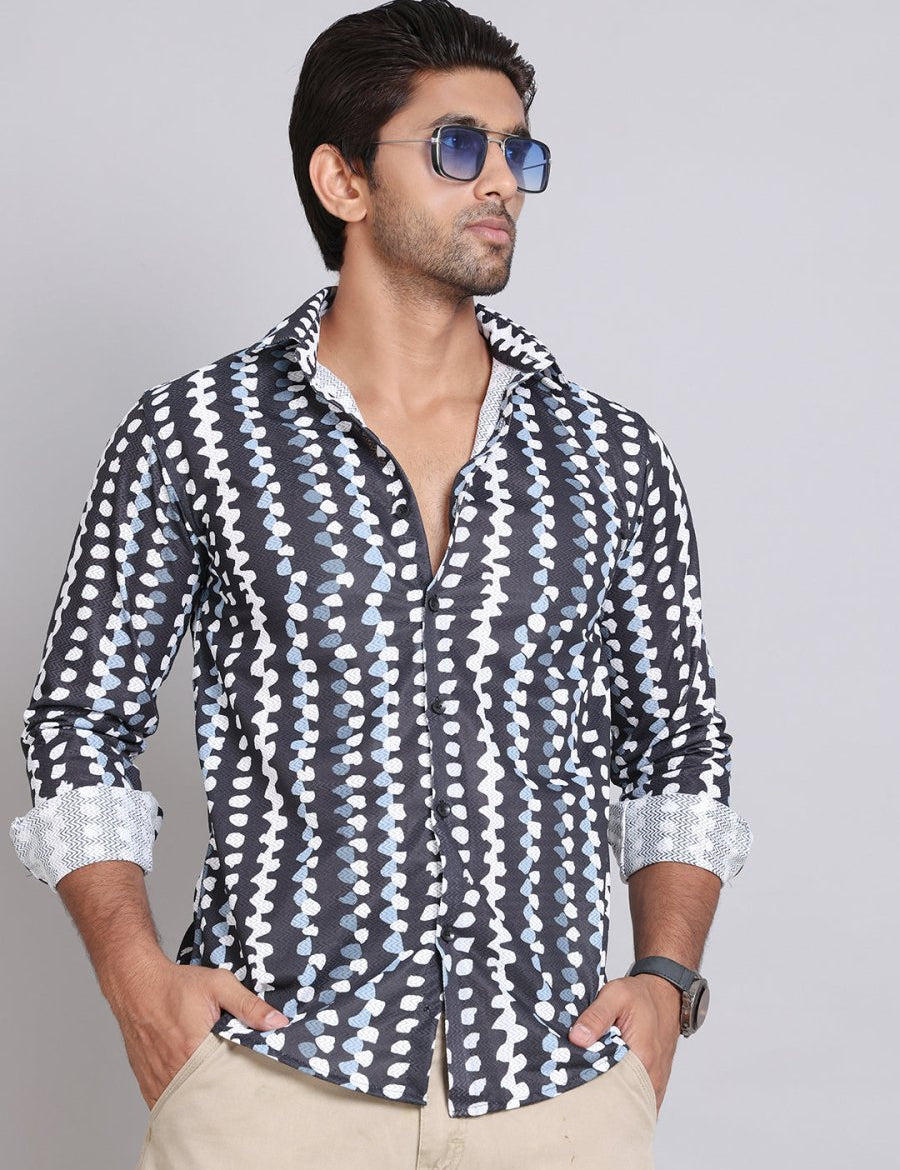 Black Printed Party Shirt for Men - SF_999Black_S