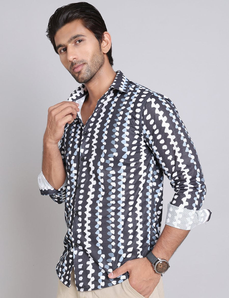 Black Printed Party Shirt for Men - SF_999Black_S